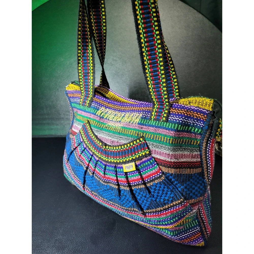 Riviera Maya Pinzon Hobo Shoulder Bag Bright Striped Woven Zipper Purse Beach